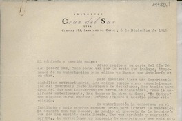 [Carta] 1946 dic. 6, Santiago, [Chile] [a] [Gabriela Mistral]
