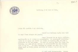 [Carta] 1948 mayo 5, Santiago, [Chile] [a] Gabriela Mistral, Petrópolis, Brasil