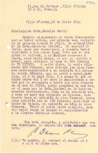 [Carta] 1933 jul. 22, Ville D'Avray, Francia [a] Natalia Gatti