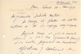 [Carta] 1934 feb. 10, Paris, [Francia] [a] Gabriela Mistral