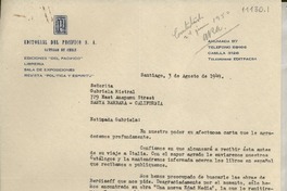 [Carta] 1949 ago. 3, Santiago, [Chile] [a] Gabriela Mistral, Santa Barbara, California, [EE.UU.]
