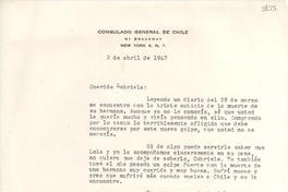 [Carta] 1947 abr. 2, New York [a] Gabriela Mistral