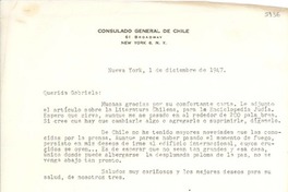 [Carta] 1947 dic. 1, New York [a] Gabriela Mistral