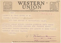 [Telegrama] 1948 mar. 10, New York [a] Gabriela Mistral, Santa Bárbara