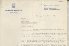 [Carta] 1950 abr. 28, Santiago, [Chile] [a] Gabriela Mistral, Hotel México, Jalapa, Veracruz, México
