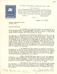 [Carta] 1949 ago. 13, México D. F. [a] Gabriela Mistral, Jalapa, Ver.