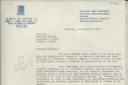 [Carta] 1951 jun. 28, Santiago, [Chile] [a] Gabriela Mistral, Consulado de Chile, Rapallo, Italia