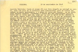 [Carta] 1948 sept. 16, [Perú] [a] Gabriela Mistral