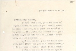 [Carta] 1943 oct. 28, New York [a] Gabriela Mistral