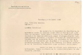 [Carta] 1948 ene. 2, Santiago, [Chile] [a] Gabriela Mistral, México