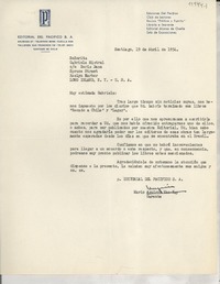[Carta] 1954 abr. 19, Santiago, [Chile] [a] Gabriela Mistral, Roslyn Harbor, Long Island, N. Y., EE.UU.