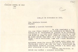 [Carta] 1951 dic. 10, Lima, [Perú] [a] Gabriela Mistral, Nápoles, [Italia]