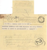 [Telegrama] 1952 jun. 10, Génova, [Italia] [a] Gabriela Mistral, Nápoles, [Italia]