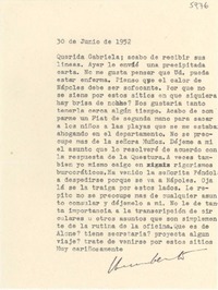 [Carta] 1952 jun. 30 [a] Gabriela [Mistral]