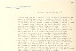[Carta] 1952 oct. 20, Génova, [Italia] [a] Gabriela [Mistral]