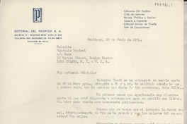[Carta] 1954 jun. 25, Santiago, [Chile] [a] Gabriela Mistral, Roslyn Harbor, Long Island, N. Y., EE.UU.