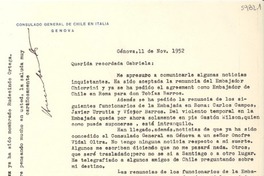 [Carta] 1952 nov. 11, Génova, [Italia] [a] Gabriela [Mistral]