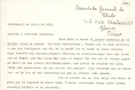 [Carta] 1955 jul. 15, Ginebra, [Suiza] [a] Gabriela [Mistral]