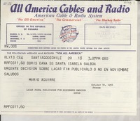 [Telegrama] 1954 oct. 18, Santiago, [Chile] [a] Doris Dana, SS Santa Isabela Balboa, [Panamá]