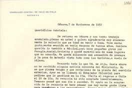 [Carta] 1952 nov. 7, Génova [a] Gabriela Mistral
