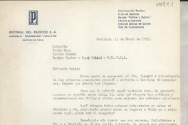 [Carta] 1955 ene. 14, Santiago, [Chile] [a] Doris Dana, Roslyn Harbor, Long Island, N. Y., EE.UU.