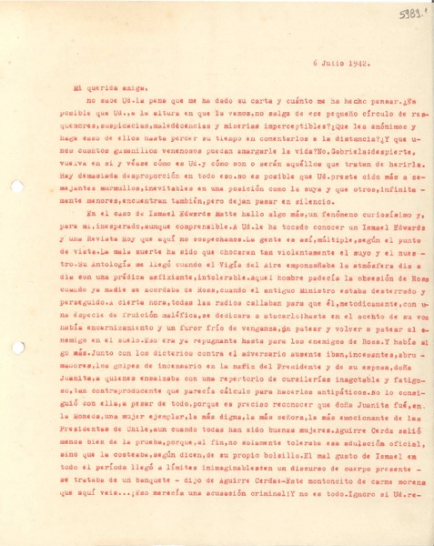 [Carta] 1942 jul. 6, [Santiago] [a] Gabriela Mistral