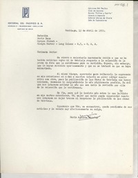 [Carta] 1955 abr. 13, Santiago, [Chile] [a] Doris Dana, Roslyn Harbor, Long Island, N. Y., EE.UU.