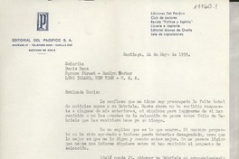 [Carta] 1955 mayo 24, Santiago, [Chile] [a] Doris Dana, Roslyn Harbor, Long Island, New York, EE.UU.