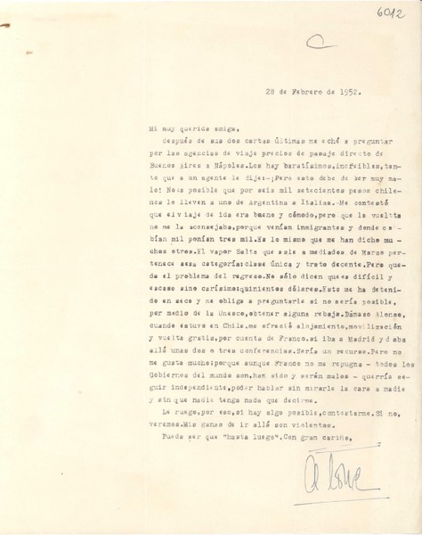[Carta] 1952 feb. 28, [Santiago, Chile] [a] [Gabriela Mistral]