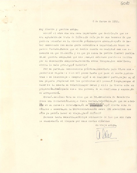 [Carta] 1952 mar. 6, [Santiago, Chile] [a] [Gabriela Mistral]