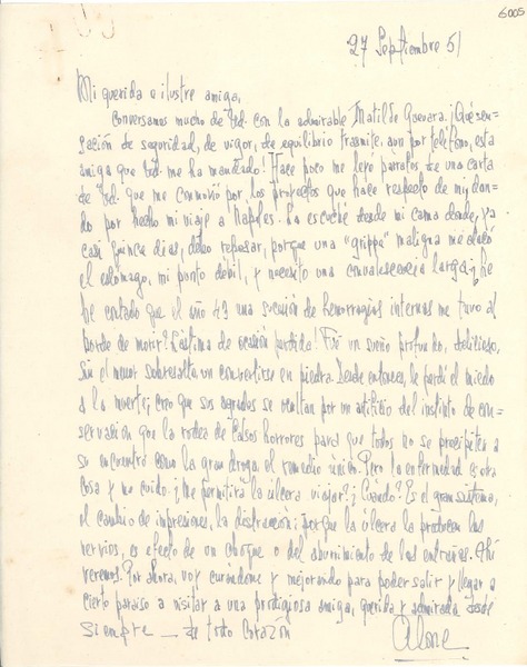 [Carta] 1951 sept. 27, [Santiago] [a] Gabriela Mistral