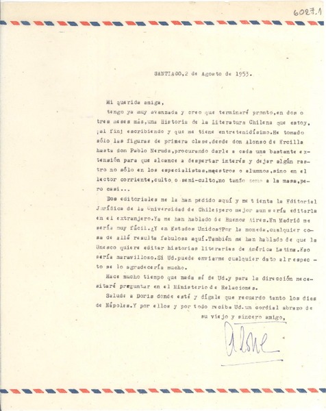 [Carta] 1953 ago. 2, Santiago, [Chile] [a] [Gabriela Mistral]