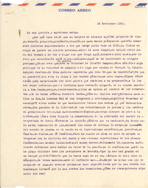 [Carta] 1951 nov. 28, [Santiago] [a] Gabriela Mistral