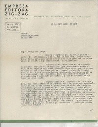 [Carta] 1945 nov. 17, Santiago, Chile [a] Gabriela Mistral, Petrópolis, [Brasil]