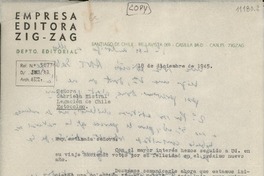 [Carta] 1945 dic. 18, [Santiago, Chile] [a] Señora Gabriela Mistral, Legacón de Chile