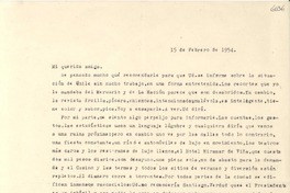 [Carta] 1954 feb. 15, [Santiago] [a] Gabriela Mistral