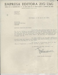 [Carta] 1952 ene. 11, Santiago, Chile [a] Gabriela Mistral, Nápoles, [Italia]
