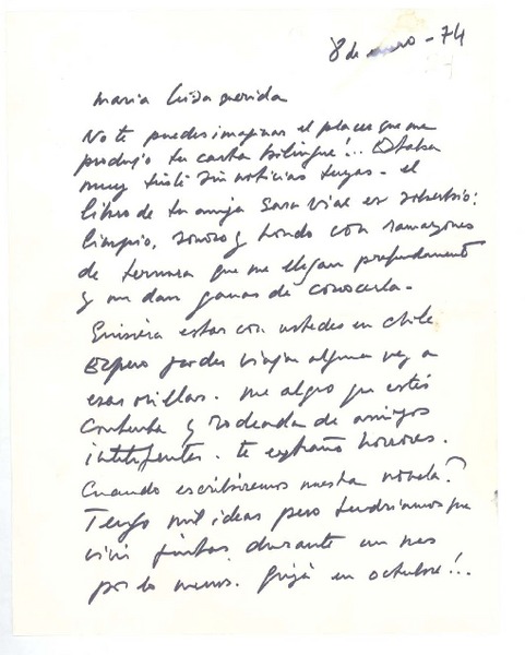 [Carta], 1974 ene. 8 Buenos Aires, Argentina <a> María Luisa Bombal