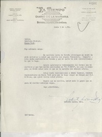 [Carta] 1954 jun. 3, Bogotá, Colombia [a] Gabriela Mistral, Nueva York, [EE.UU.]