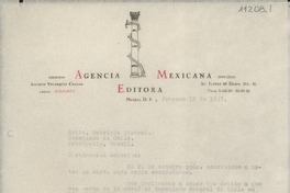 [Carta] 1943 feb. 12, México, D. F., México [a] Gabriela Mistral, Consulado de Chile, Petrópolis, Brasil