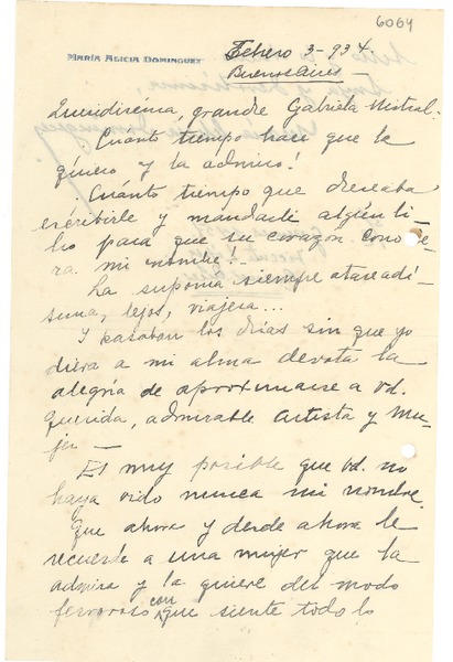 [Carta] 1934 feb. 3, Buenos Aires [a] Gabriela Mistral