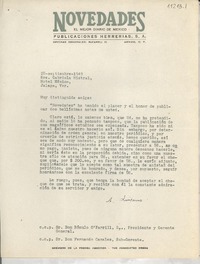 [Carta] 1949 sept. 28, México, D. F., México [a] Gabriela Mistral, Hotel México, Jalapa, Veracruz, [México]