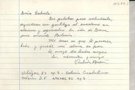 [Carta] [1949?], México D. F., [México] [a] Gabriela [Mistral]