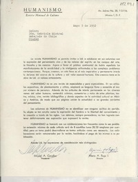 [Carta] 1952 mayo 3, México, D. F., México [a] Gabriela Mistral, Embajada de Chile, [México?]