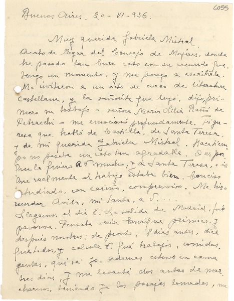 [Carta] 1936 jun. 20, Buenos Aires [a] Gabriela Mistral