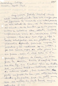 [Carta] 1942 ago., Vermont [a] Gabriela Mistral