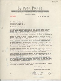 [Carta] 1942 jul. 31, New York City, [EE.UU.] [a] Gabriela Mistral, Consulado de Chile, Petrópolis, Brasil