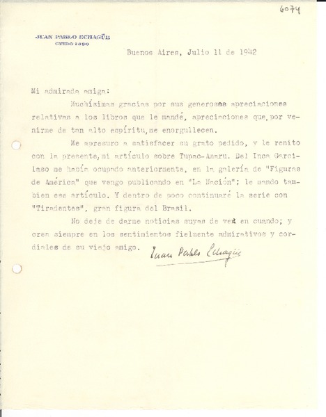 [Carta] 1942 jul. 11, Buenos Aires, [Argentina] [a] [Gabriela Mistral]
