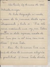 [Carta] 1945 ene. 29, São Paulo, [Brasil] [a] Gabriela [Mistral]