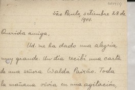 [Carta] 1944 sept. 28, Sao Paulo, [Brasil] [a] Gabriela Mistral